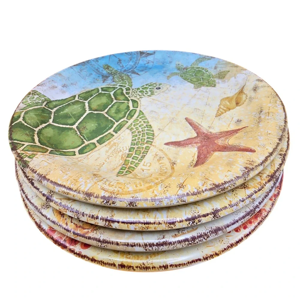 Pier 1 Imports Melamine Coastal Salad Plate Set Crab Turtle Seahorse Octopus 9in